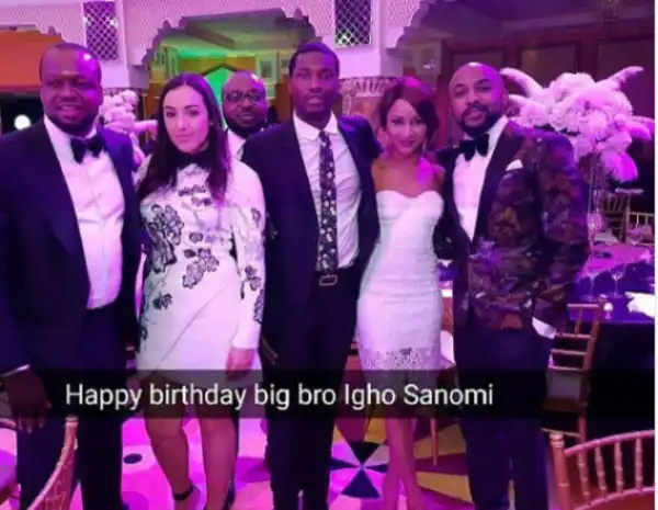 Rapper Meek Mill, Banky W & Wife, Adesua Etomi Turn Up For Igho Sanomi